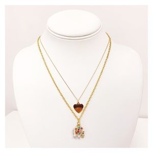 Baby Pink Elephant & Heart Gold Necklace Bundle